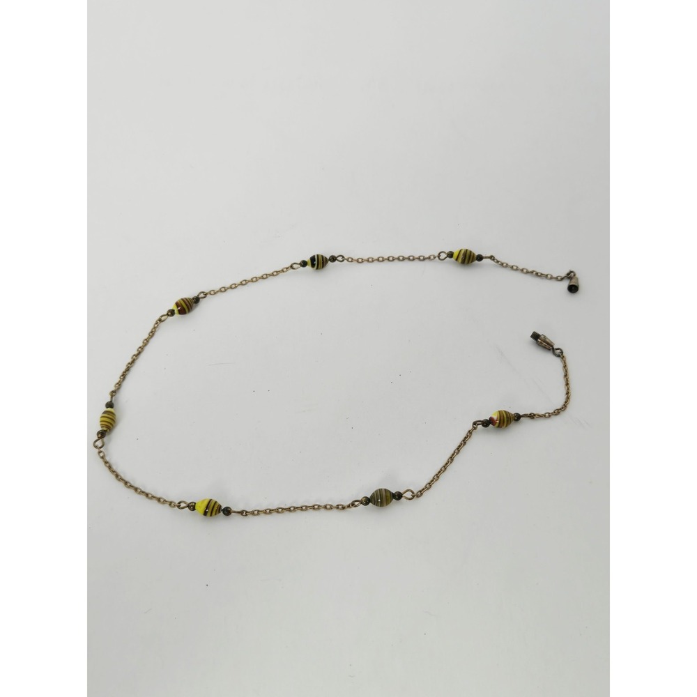 Vintage gold tone yellow swirl glass bead necklace choker